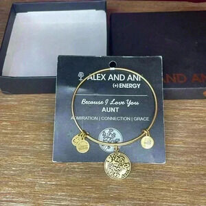 Alex and Ani BECAUSE I LOVE YOU AUNT Charm Rafaelian Gold Finish Bracelet NWT